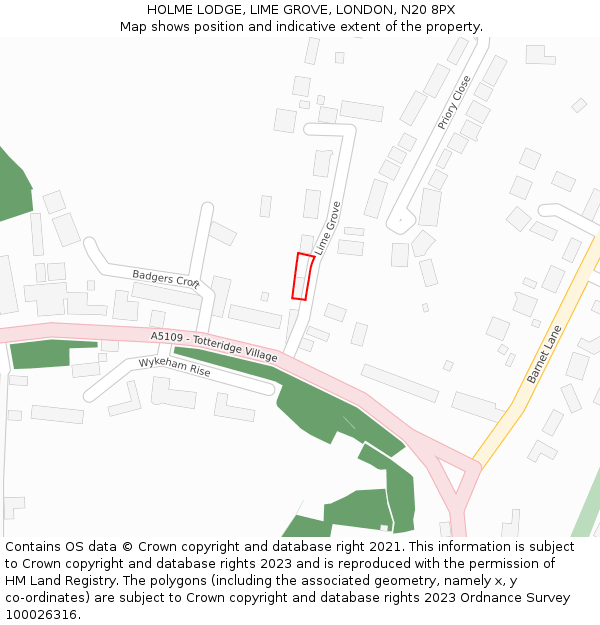 HOLME LODGE, LIME GROVE, LONDON, N20 8PX: Location map and indicative extent of plot