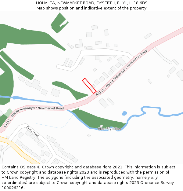 HOLMLEA, NEWMARKET ROAD, DYSERTH, RHYL, LL18 6BS: Location map and indicative extent of plot