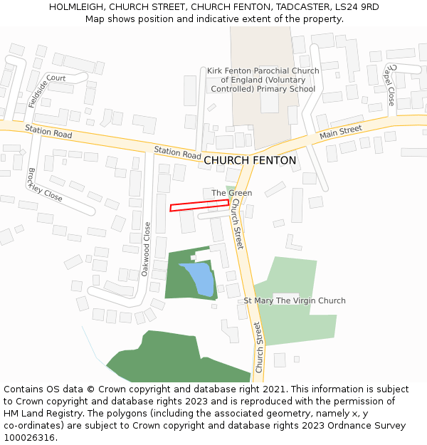 HOLMLEIGH, CHURCH STREET, CHURCH FENTON, TADCASTER, LS24 9RD: Location map and indicative extent of plot