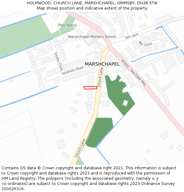 HOLMWOOD, CHURCH LANE, MARSHCHAPEL, GRIMSBY, DN36 5TW: Location map and indicative extent of plot