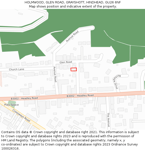 HOLMWOOD, GLEN ROAD, GRAYSHOTT, HINDHEAD, GU26 6NF: Location map and indicative extent of plot