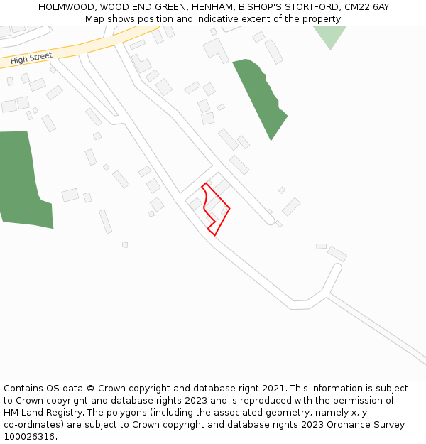 HOLMWOOD, WOOD END GREEN, HENHAM, BISHOP'S STORTFORD, CM22 6AY: Location map and indicative extent of plot
