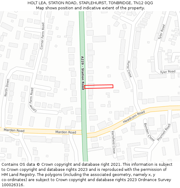 HOLT LEA, STATION ROAD, STAPLEHURST, TONBRIDGE, TN12 0QG: Location map and indicative extent of plot