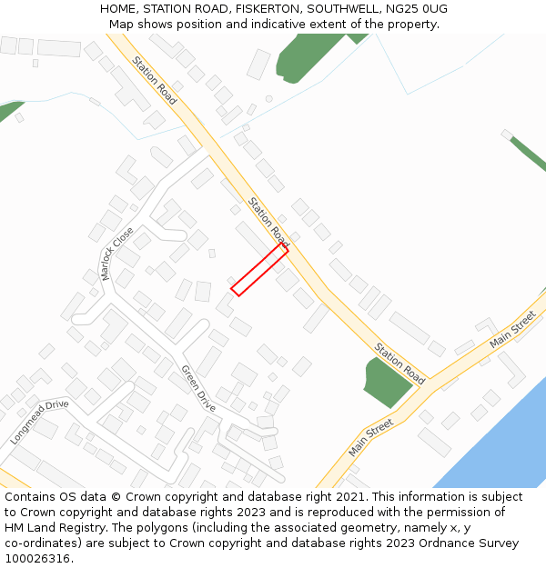 HOME, STATION ROAD, FISKERTON, SOUTHWELL, NG25 0UG: Location map and indicative extent of plot