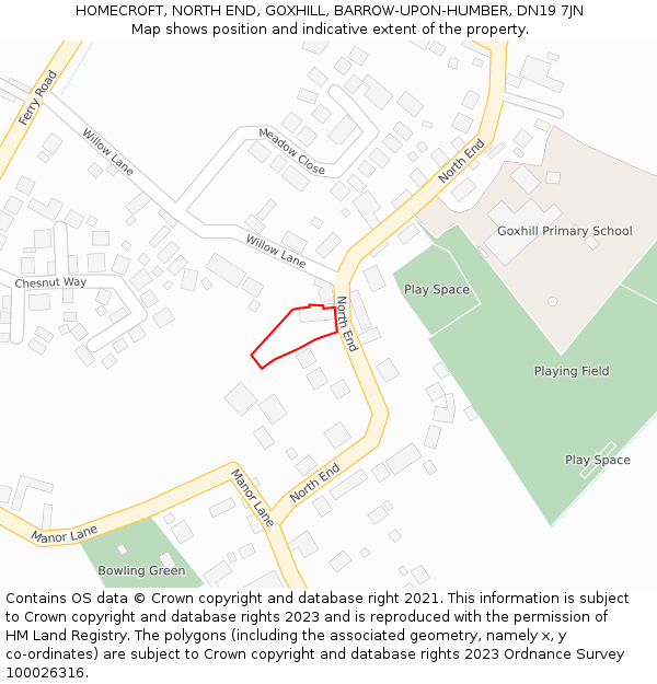 HOMECROFT, NORTH END, GOXHILL, BARROW-UPON-HUMBER, DN19 7JN: Location map and indicative extent of plot