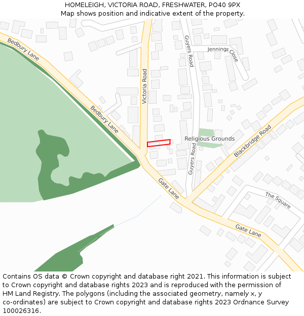 HOMELEIGH, VICTORIA ROAD, FRESHWATER, PO40 9PX: Location map and indicative extent of plot