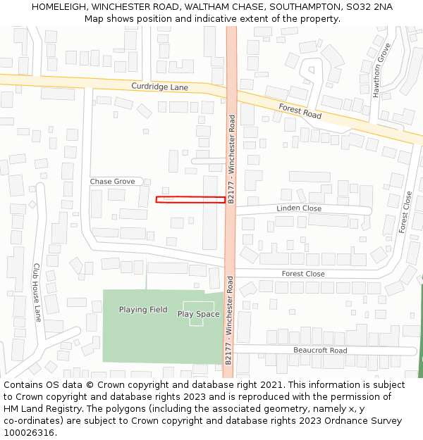 HOMELEIGH, WINCHESTER ROAD, WALTHAM CHASE, SOUTHAMPTON, SO32 2NA: Location map and indicative extent of plot