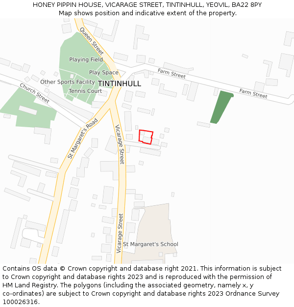 HONEY PIPPIN HOUSE, VICARAGE STREET, TINTINHULL, YEOVIL, BA22 8PY: Location map and indicative extent of plot