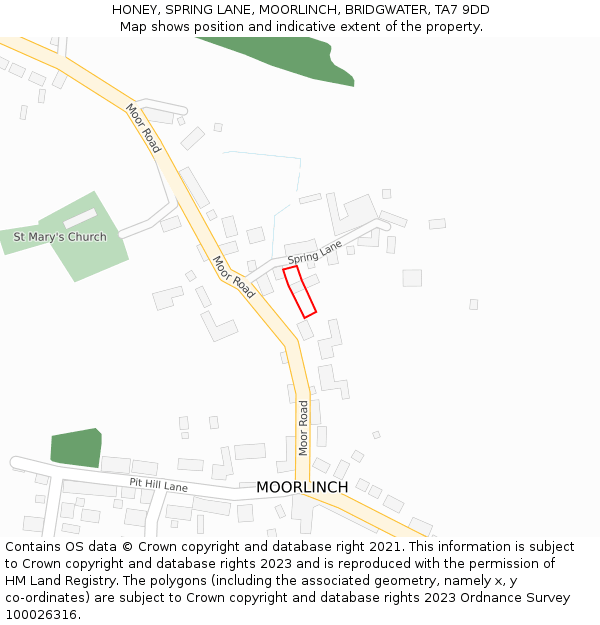 HONEY, SPRING LANE, MOORLINCH, BRIDGWATER, TA7 9DD: Location map and indicative extent of plot