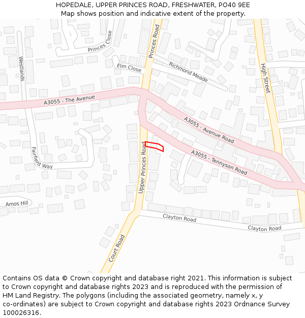 HOPEDALE, UPPER PRINCES ROAD, FRESHWATER, PO40 9EE: Location map and indicative extent of plot