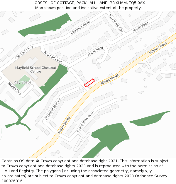 HORSESHOE COTTAGE, PACKHALL LANE, BRIXHAM, TQ5 0AX: Location map and indicative extent of plot