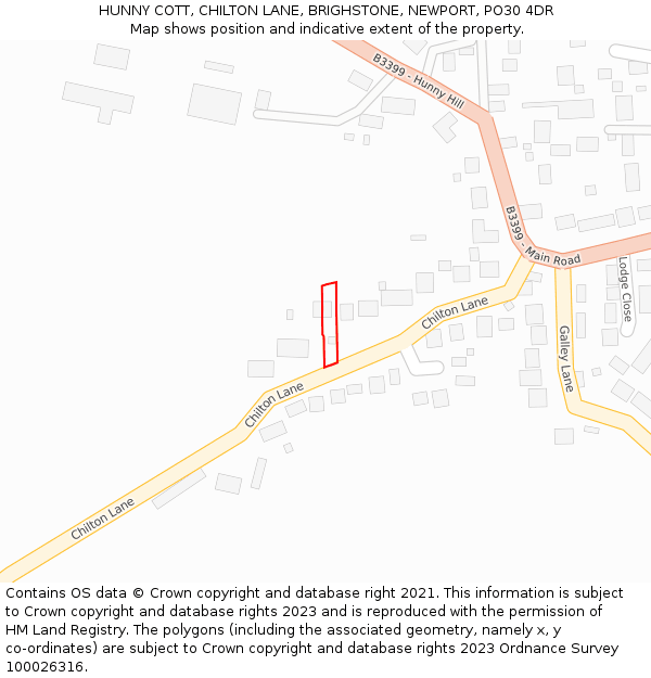 HUNNY COTT, CHILTON LANE, BRIGHSTONE, NEWPORT, PO30 4DR: Location map and indicative extent of plot