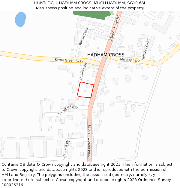 HUNTLEIGH, HADHAM CROSS, MUCH HADHAM, SG10 6AL: Location map and indicative extent of plot