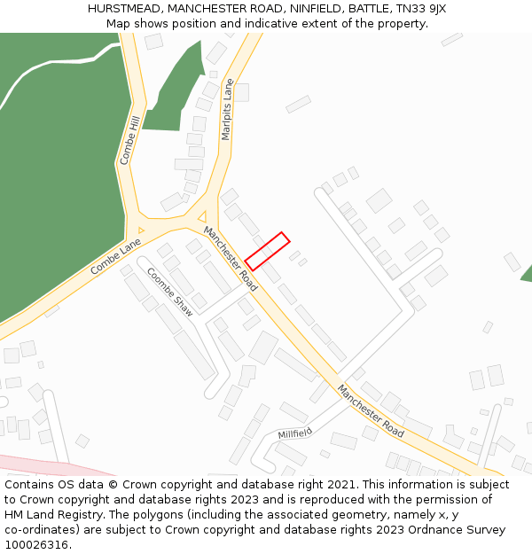 HURSTMEAD, MANCHESTER ROAD, NINFIELD, BATTLE, TN33 9JX: Location map and indicative extent of plot