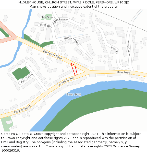 HUXLEY HOUSE, CHURCH STREET, WYRE PIDDLE, PERSHORE, WR10 2JD: Location map and indicative extent of plot