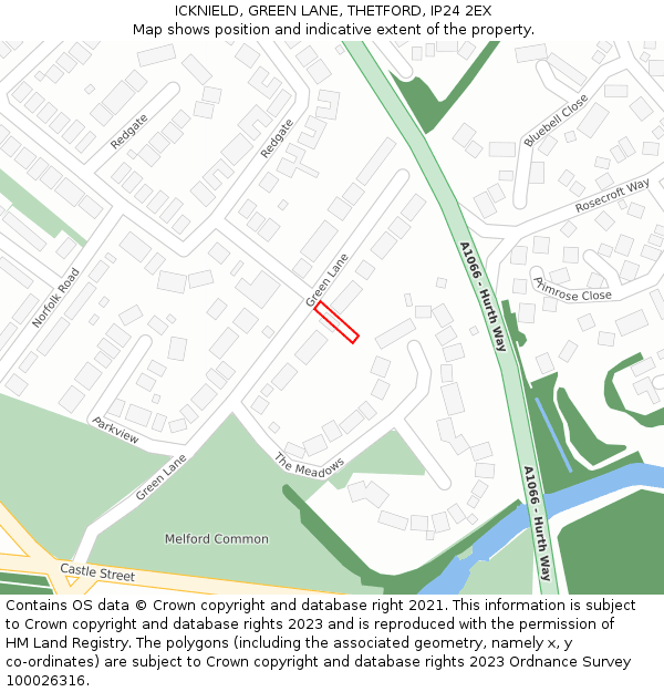 ICKNIELD, GREEN LANE, THETFORD, IP24 2EX: Location map and indicative extent of plot