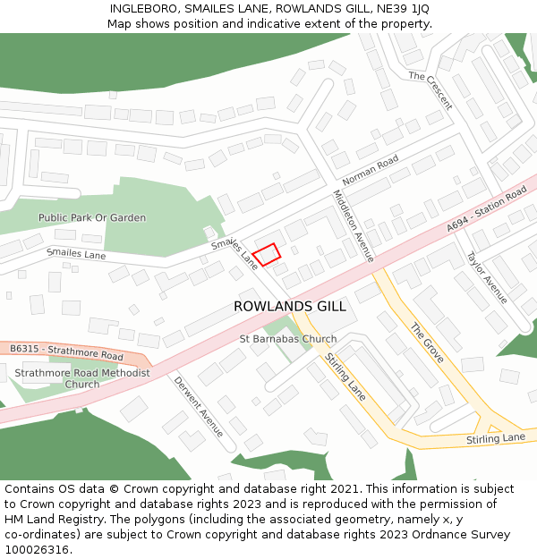 INGLEBORO, SMAILES LANE, ROWLANDS GILL, NE39 1JQ: Location map and indicative extent of plot