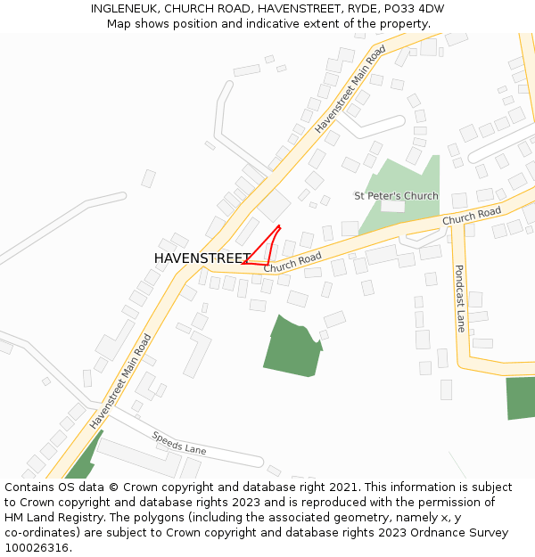 INGLENEUK, CHURCH ROAD, HAVENSTREET, RYDE, PO33 4DW: Location map and indicative extent of plot