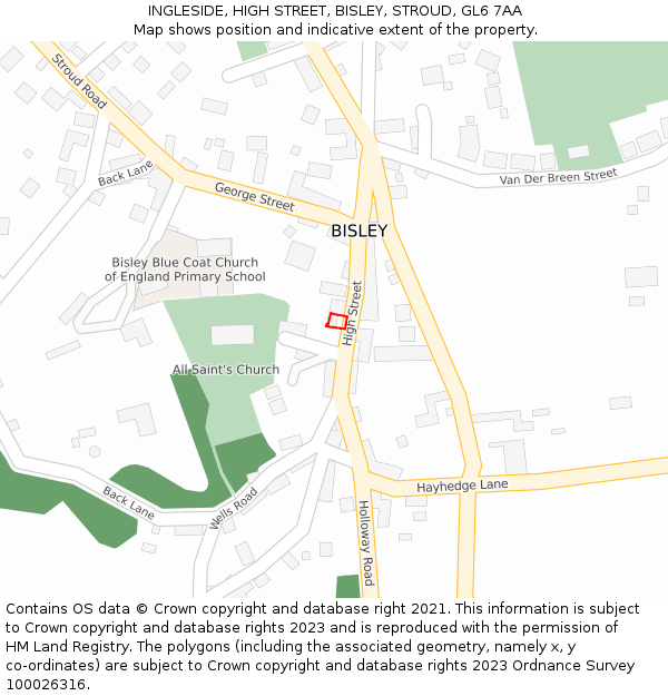 INGLESIDE, HIGH STREET, BISLEY, STROUD, GL6 7AA: Location map and indicative extent of plot