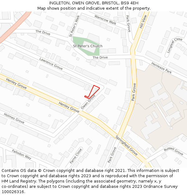 INGLETON, OWEN GROVE, BRISTOL, BS9 4EH: Location map and indicative extent of plot