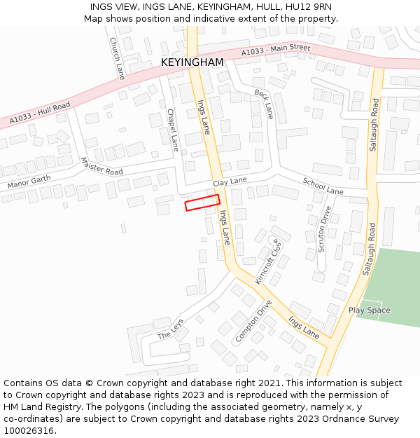 INGS VIEW, INGS LANE, KEYINGHAM, HULL, HU12 9RN: Location map and indicative extent of plot