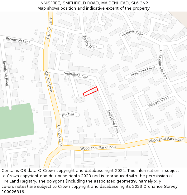 INNISFREE, SMITHFIELD ROAD, MAIDENHEAD, SL6 3NP: Location map and indicative extent of plot