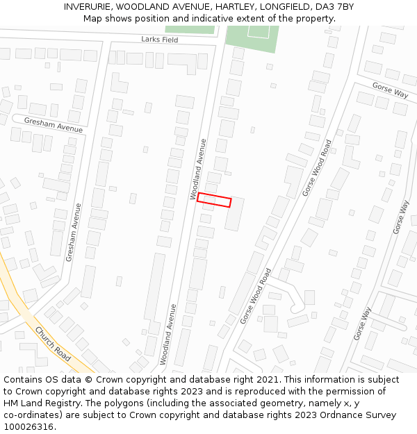 INVERURIE, WOODLAND AVENUE, HARTLEY, LONGFIELD, DA3 7BY: Location map and indicative extent of plot