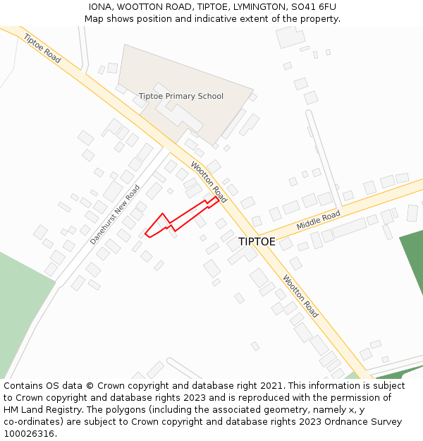 IONA, WOOTTON ROAD, TIPTOE, LYMINGTON, SO41 6FU: Location map and indicative extent of plot