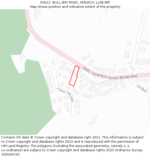 ISALLT, BULL BAY ROAD, AMLWCH, LL68 9EF: Location map and indicative extent of plot