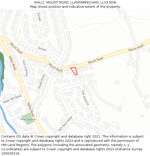 ISALLT, MOUNT ROAD, LLANFAIRFECHAN, LL33 0DW: Location map and indicative extent of plot