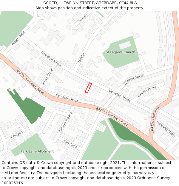 ISCOED, LLEWELYN STREET, ABERDARE, CF44 8LA: Location map and indicative extent of plot