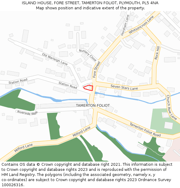 ISLAND HOUSE, FORE STREET, TAMERTON FOLIOT, PLYMOUTH, PL5 4NA: Location map and indicative extent of plot