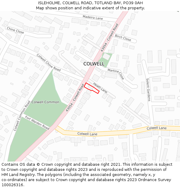 ISLEHOLME, COLWELL ROAD, TOTLAND BAY, PO39 0AH: Location map and indicative extent of plot