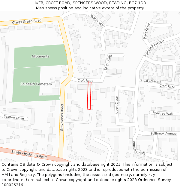 IVER, CROFT ROAD, SPENCERS WOOD, READING, RG7 1DR: Location map and indicative extent of plot