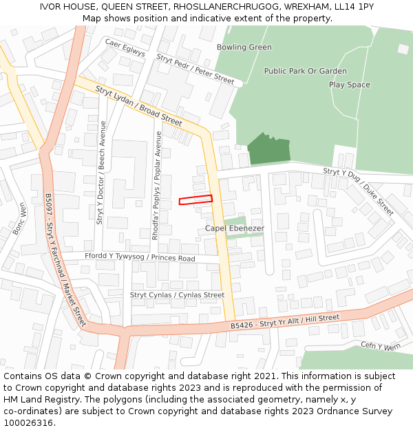 IVOR HOUSE, QUEEN STREET, RHOSLLANERCHRUGOG, WREXHAM, LL14 1PY: Location map and indicative extent of plot