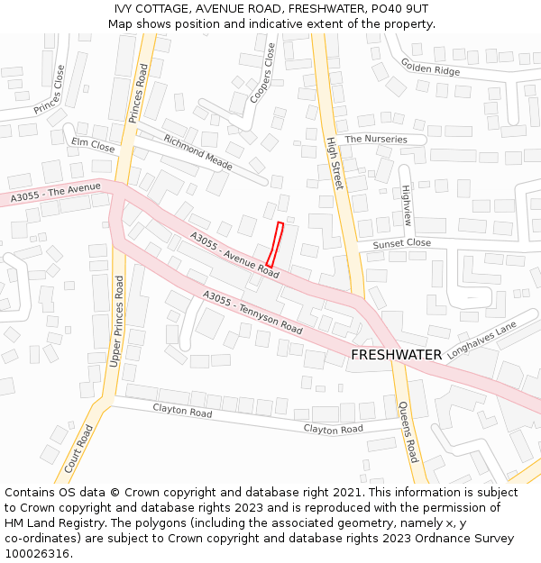 IVY COTTAGE, AVENUE ROAD, FRESHWATER, PO40 9UT: Location map and indicative extent of plot