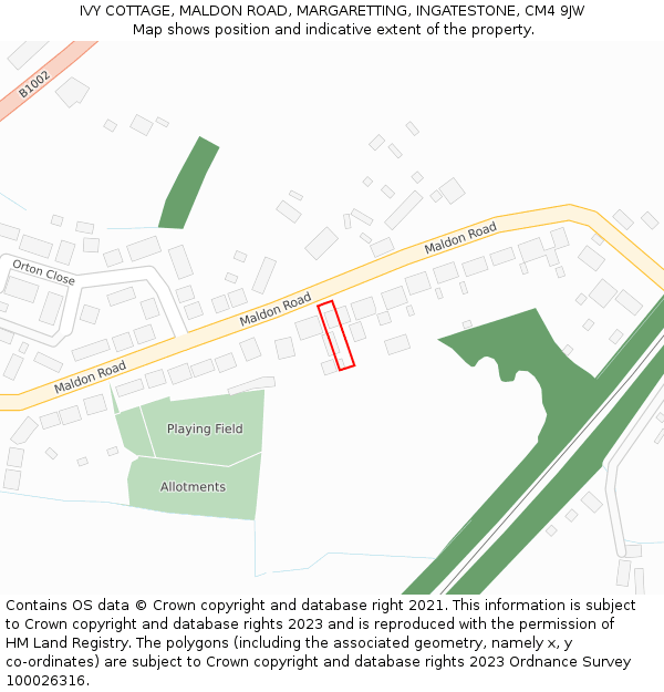 IVY COTTAGE, MALDON ROAD, MARGARETTING, INGATESTONE, CM4 9JW: Location map and indicative extent of plot