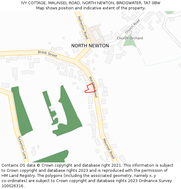 IVY COTTAGE, MAUNSEL ROAD, NORTH NEWTON, BRIDGWATER, TA7 0BW: Location map and indicative extent of plot