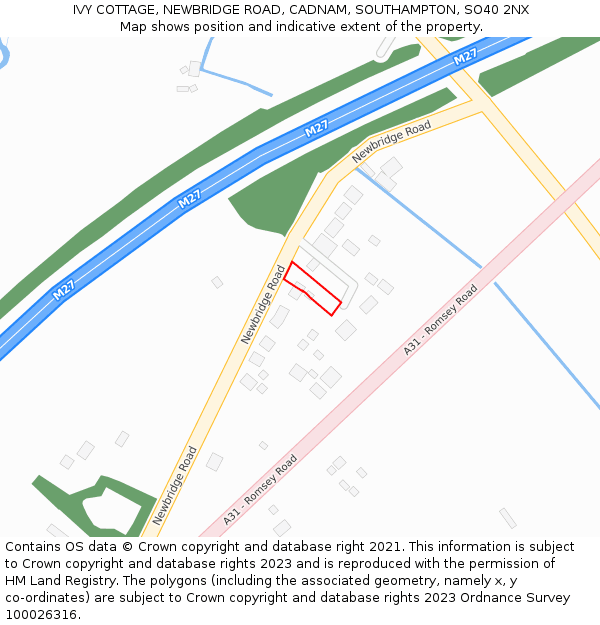 IVY COTTAGE, NEWBRIDGE ROAD, CADNAM, SOUTHAMPTON, SO40 2NX: Location map and indicative extent of plot