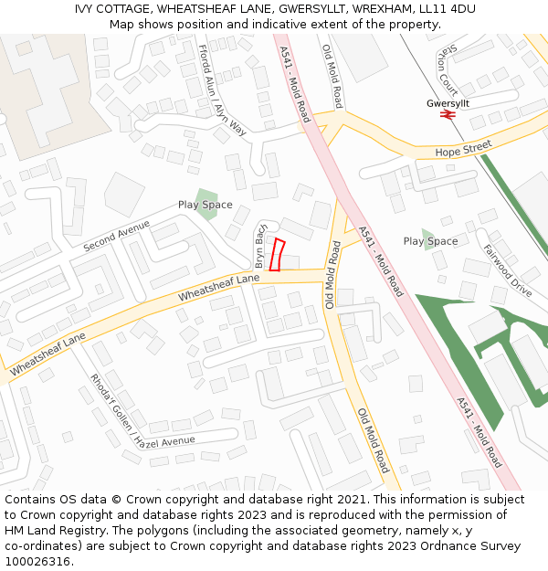 IVY COTTAGE, WHEATSHEAF LANE, GWERSYLLT, WREXHAM, LL11 4DU: Location map and indicative extent of plot