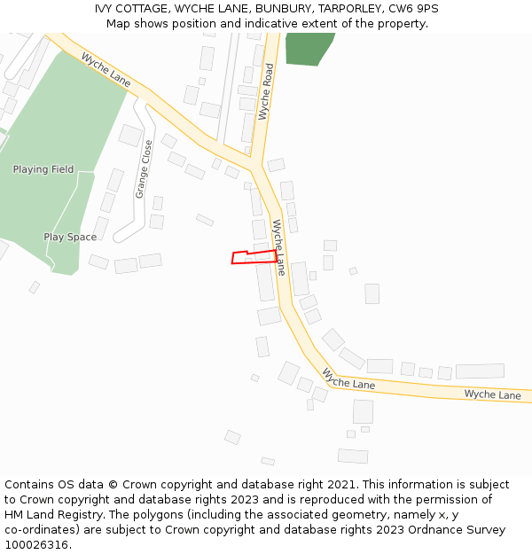 IVY COTTAGE, WYCHE LANE, BUNBURY, TARPORLEY, CW6 9PS: Location map and indicative extent of plot