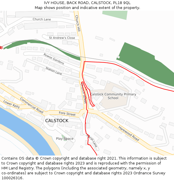 IVY HOUSE, BACK ROAD, CALSTOCK, PL18 9QL: Location map and indicative extent of plot