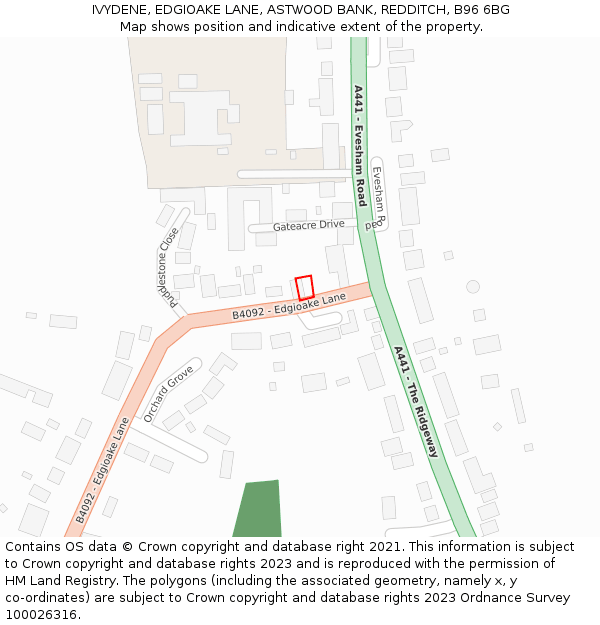 IVYDENE, EDGIOAKE LANE, ASTWOOD BANK, REDDITCH, B96 6BG: Location map and indicative extent of plot