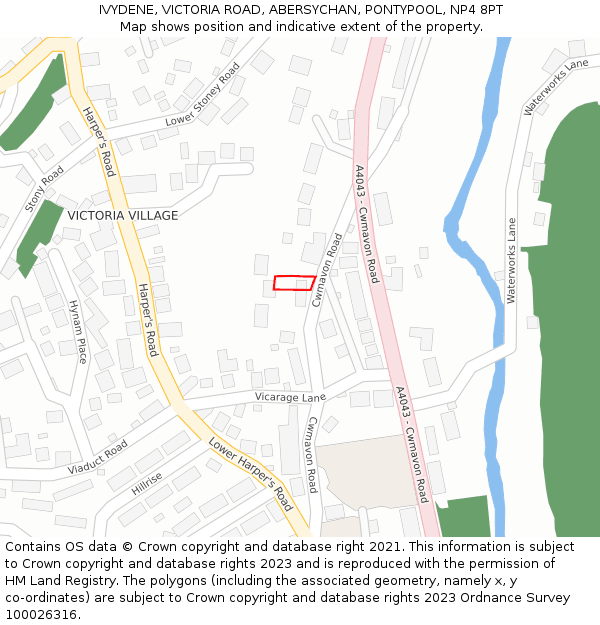 IVYDENE, VICTORIA ROAD, ABERSYCHAN, PONTYPOOL, NP4 8PT: Location map and indicative extent of plot