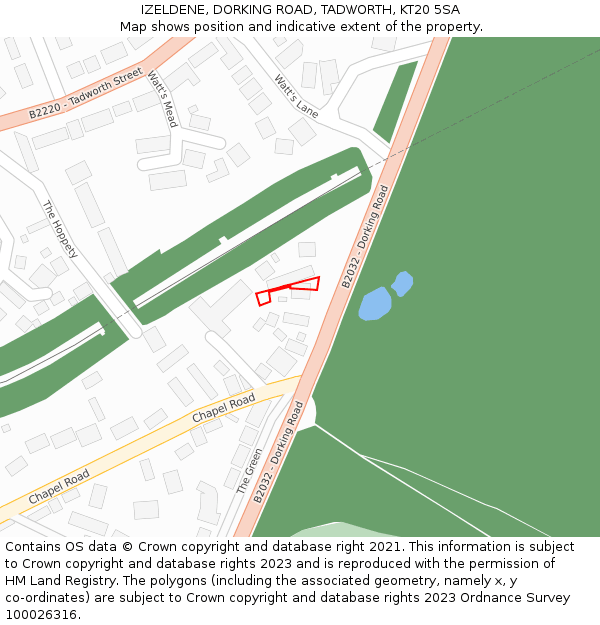 IZELDENE, DORKING ROAD, TADWORTH, KT20 5SA: Location map and indicative extent of plot