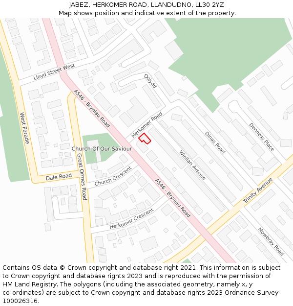 JABEZ, HERKOMER ROAD, LLANDUDNO, LL30 2YZ: Location map and indicative extent of plot