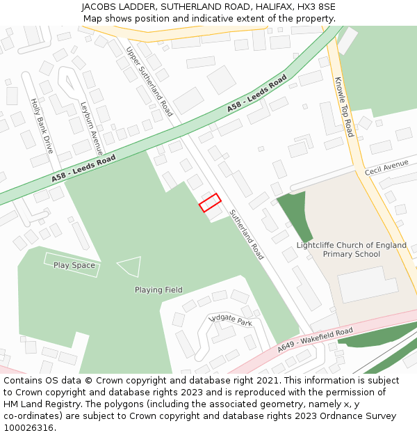 JACOBS LADDER, SUTHERLAND ROAD, HALIFAX, HX3 8SE: Location map and indicative extent of plot