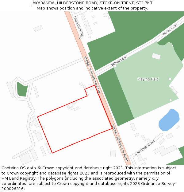 JAKARANDA, HILDERSTONE ROAD, STOKE-ON-TRENT, ST3 7NT: Location map and indicative extent of plot