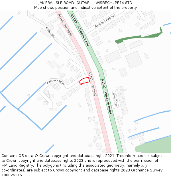 JAKIERA, ISLE ROAD, OUTWELL, WISBECH, PE14 8TD: Location map and indicative extent of plot