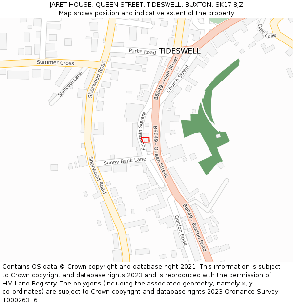 JARET HOUSE, QUEEN STREET, TIDESWELL, BUXTON, SK17 8JZ: Location map and indicative extent of plot